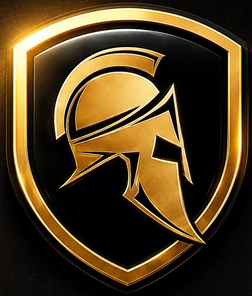 Gold helmet and shield from the supplied Refined Capital brand